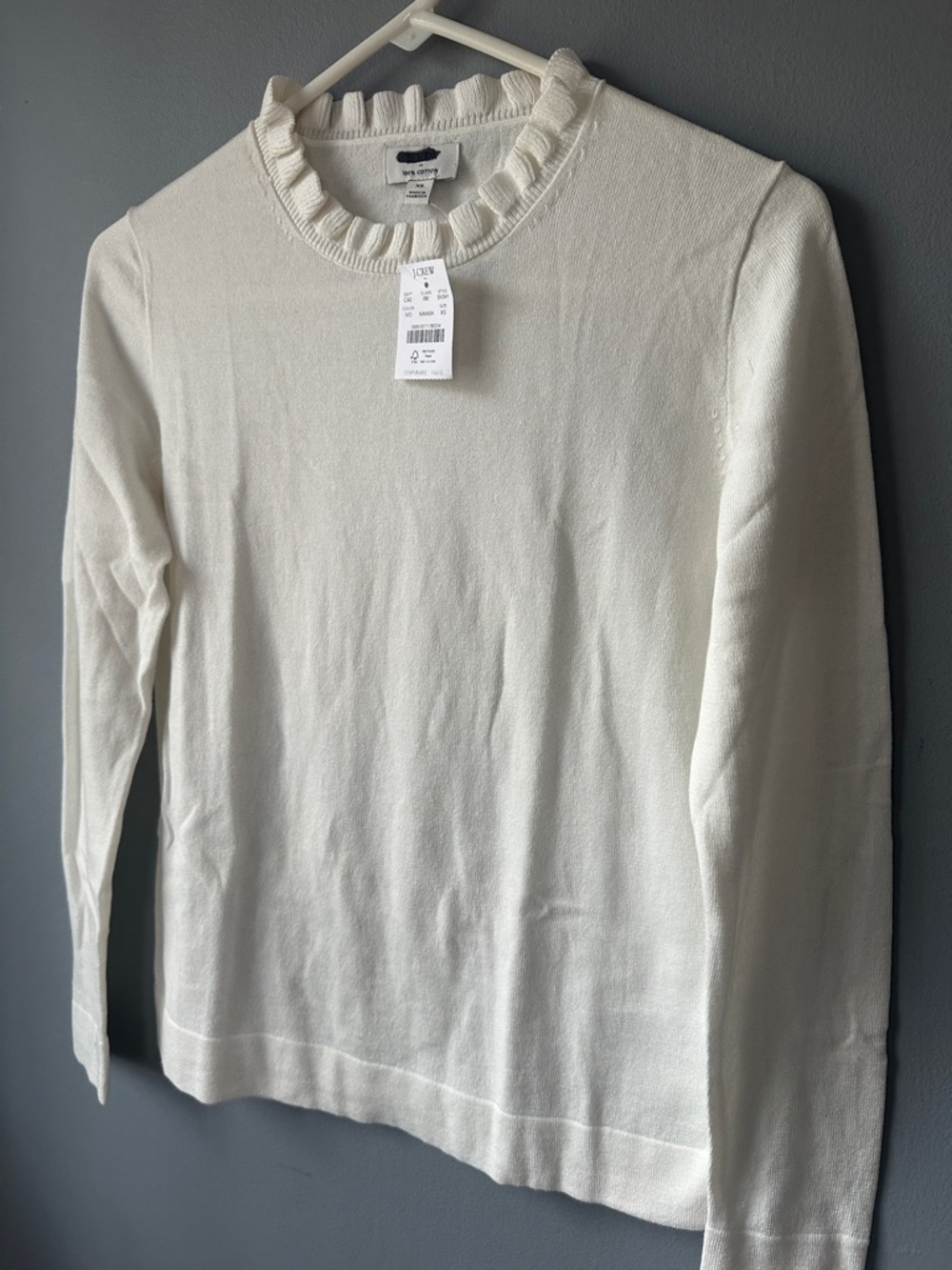 J Crew NWT Ruffled Neck‎ Sweater cream ivory women’s XS - Picture 7 of 11